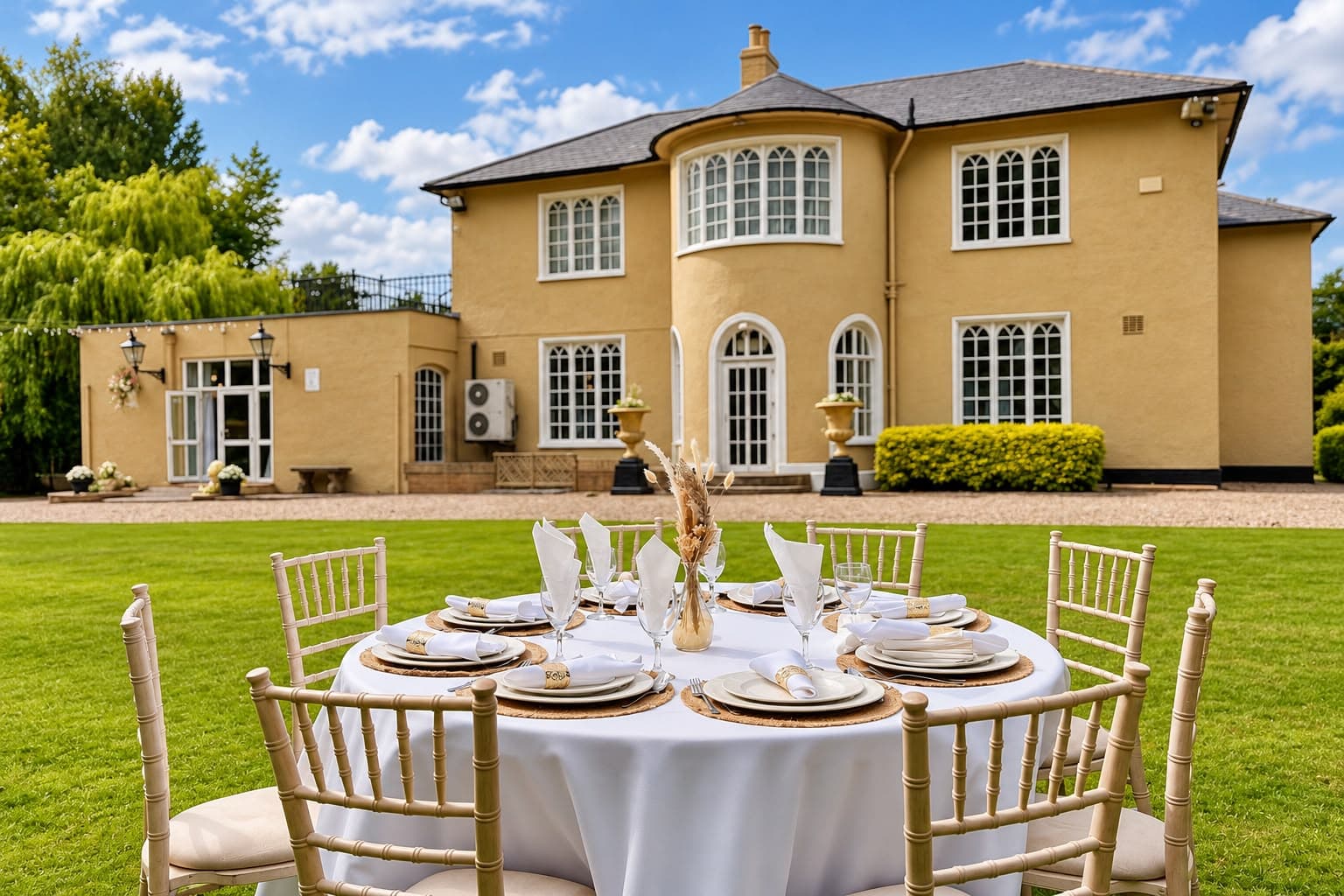 Blotts Country Club — the house and garden set for a wedding, marquee alongside